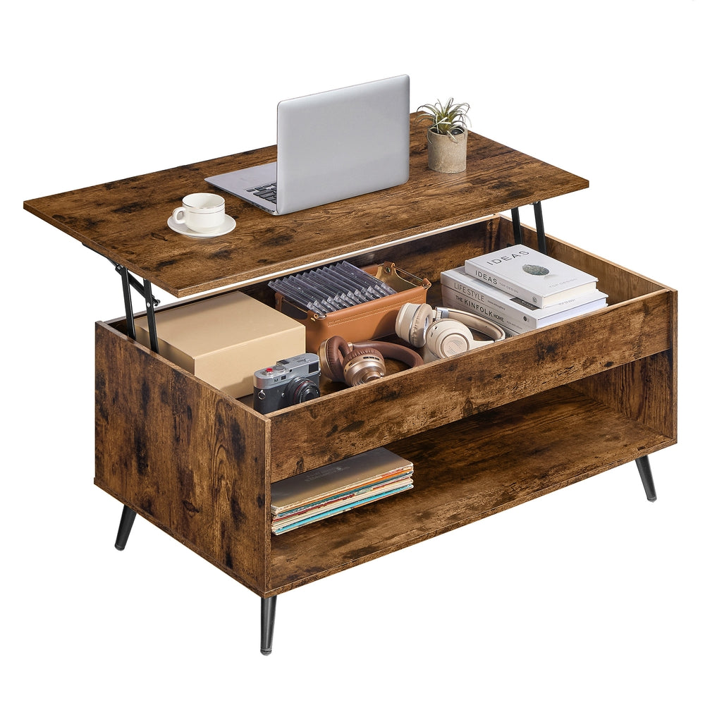 Lift-Top Coffee Table with Hidden Storage — Rustic Brown