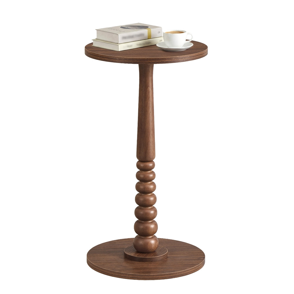 Round Pedestal Side Table — Walnut